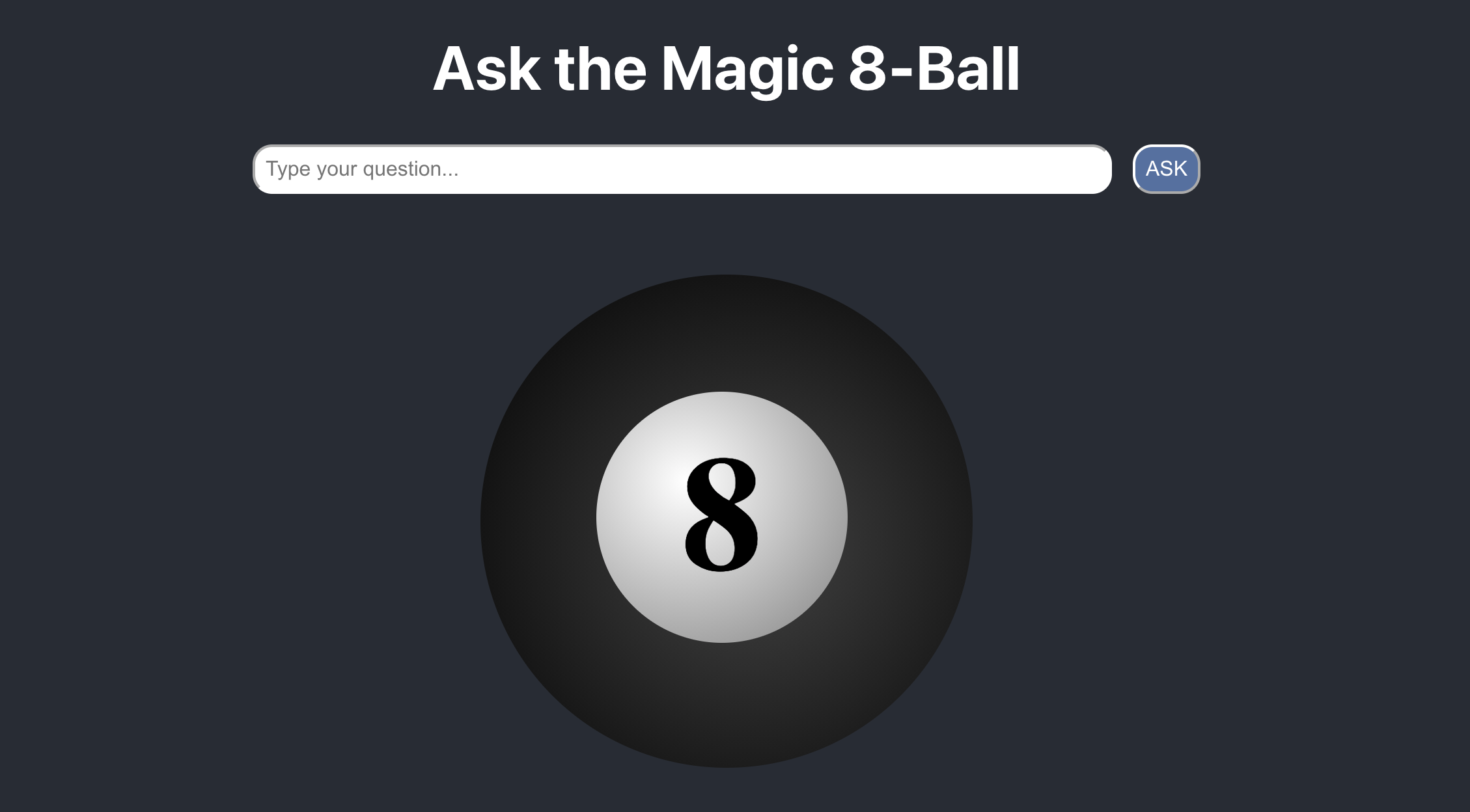 snap of the 8ball app running in browser